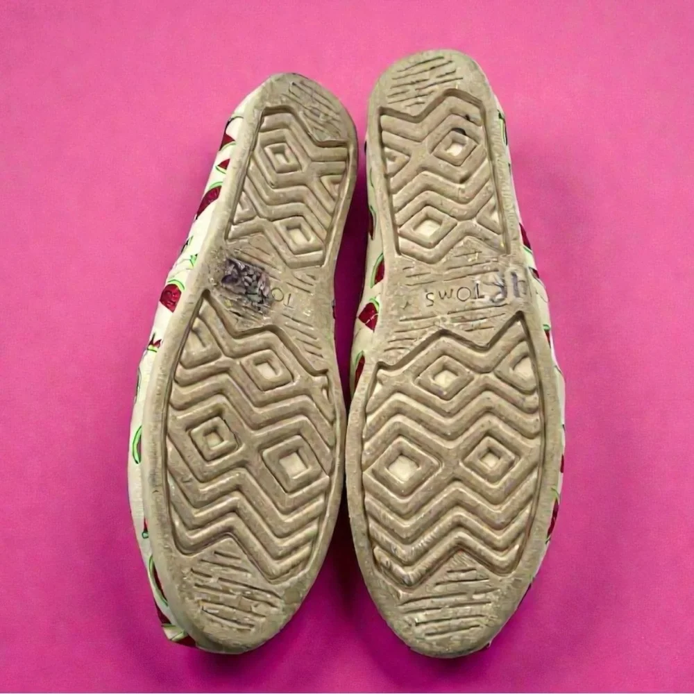 TOMS Watermelon Print Alpargata Natural Glitter Shoes Women's Size 12